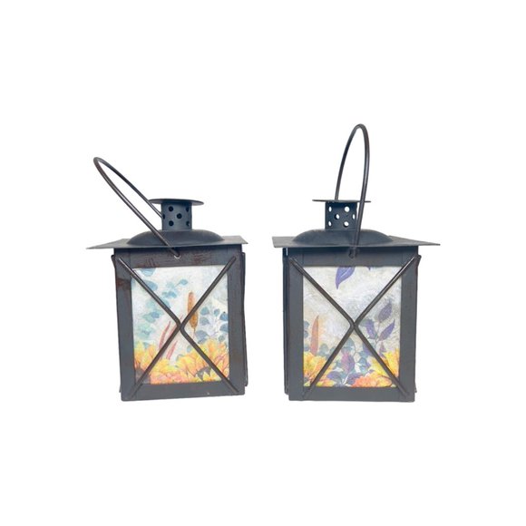 Artisan Crafted Metal Lantern Decoupaged with Sunflowers Set of 2 One of a Kind - Picture 9 of 11